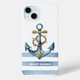 Aquarel Scheepsanker Lichtblauwe Strepen iPhone 15 Mini Hoesje