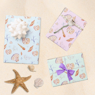 Aquarel Schelpen En Koraal Patroon Inpakpapier Vel