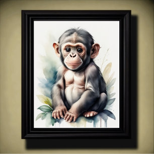 Aquarel Schilderij Baby Chimpansee Nursery 5:4 Poster