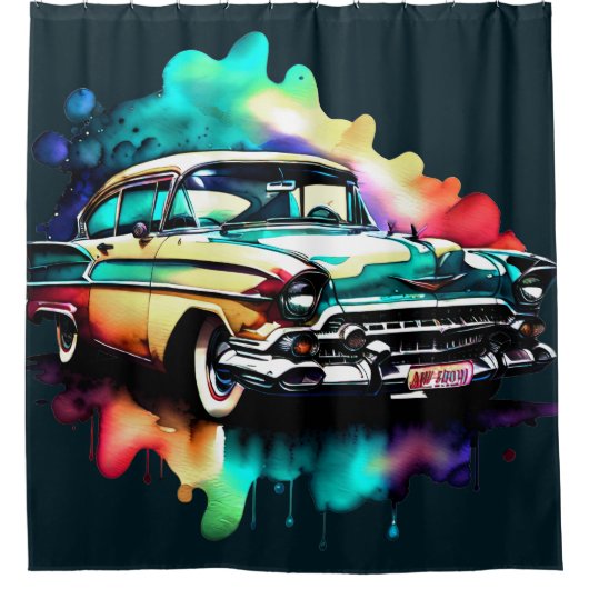 Aquarel Schilderij Vintage Auto Douchegordijn (Voorkant)