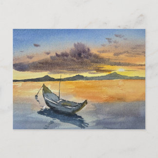 Aquarel Schilderij Zonsondergang scène Briefkaart