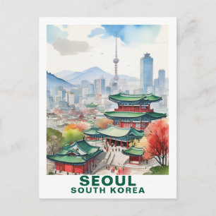 Aquarel Seoul, Zuid-Korea Reis Kunst Briefkaart