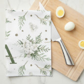 Aquarel Sneeuwbes Witte Ceder Tak Kerstmis Theedoek (Quarter Fold)