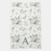 Aquarel Sneeuwbes Witte Ceder Tak Kerstmis Theedoek (Verticaal)