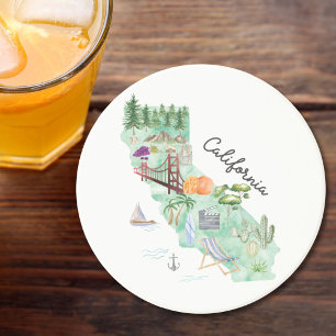 Aquarel Staat Kunstkaart van Californië Zandsteen Onderzetter