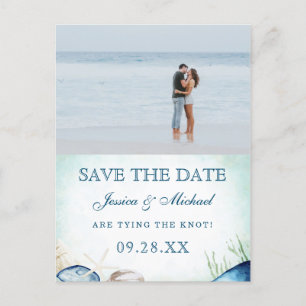 Aquarel Strand Calligrafie Foto Save The Date Uitnodiging Briefkaart
