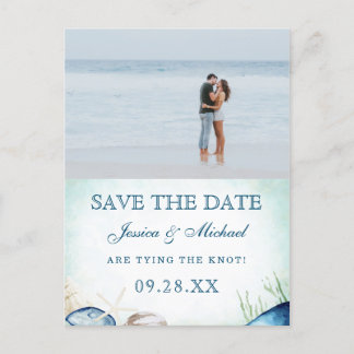 Aquarel Strand Calligrafie Foto Save The Date Uitnodiging Briefkaart