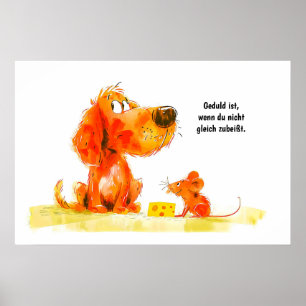Aquarel stripverhaal hond en muis met kaas poster