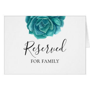 Aquarel succulent gereserveerd bord. Teal bruiloft
