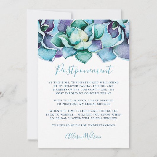 Aquarel Succulent Uitstel Kaart (Voorkant)