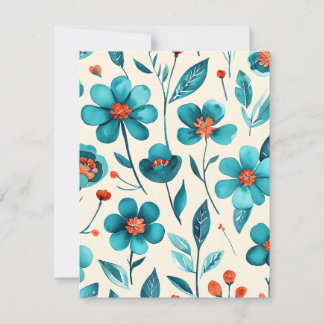 Aquarel Teal Bloemen Feestdagenkaart