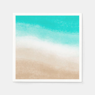 Aquarel Teal & Tan Elegante Strandbruiloft Servet