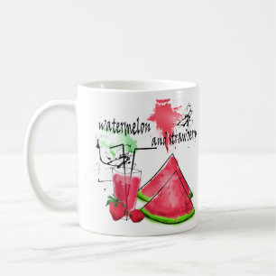 Aquarel tekening van watermeloen en aardbeien koffiemok