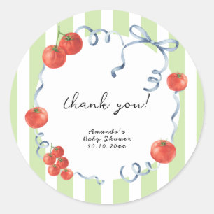 Aquarel tomaat babyshower bedankt ronde sticker