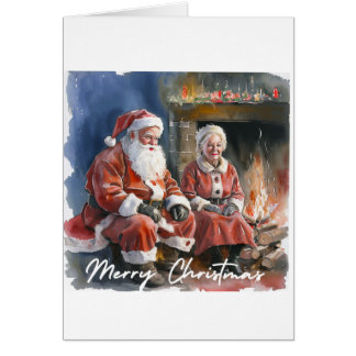 Aquarel Traditionele Kerstman en mevrouw Claus