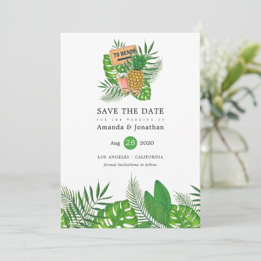 Aquarel Tropisch Summer Strand Bruiloft Save The Date (Staand voorkant)