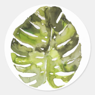 Aquarel Tropische Blad Schilderij Ronde Sticker