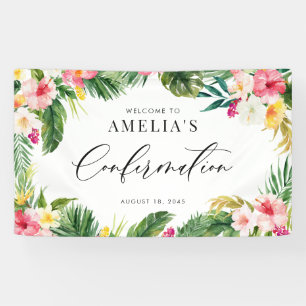 Aquarel Tropische Bloemen Frame Bevestiging Spandoek