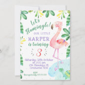 Aquarel Tropische Flamingo Verjaardagsuitnodiging Kaart (Voorkant)