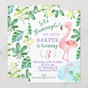 Aquarel Tropische Flamingo Verjaardagsuitnodiging Kaart