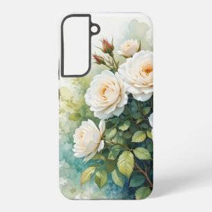 Aquarel Tuin Bloemen Witte Rozen Samsung Galaxy Hoesje
