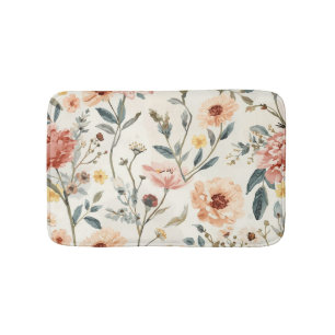 Aquarel Tuin met Wilde Bloemen Perzik & Salie Bloe Badmat