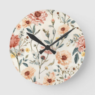 Aquarel Tuin met Wilde Bloemen Perzik & Salie Bloe Ronde Klok