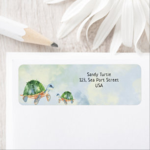 Aquarel twee zeeschildpadden etiket