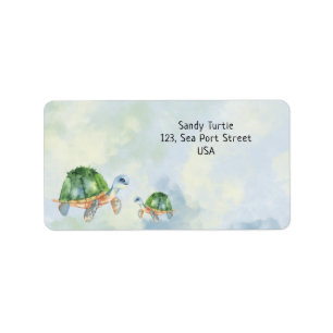 Aquarel twee zeeschildpadden etiket