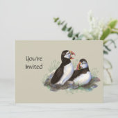 Aquarel uitnodiging Cute Puffin Vogel (Staand voorkant)
