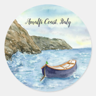 Aquarel van een roeiboot aan de Amalfikust, Italië Ronde Sticker