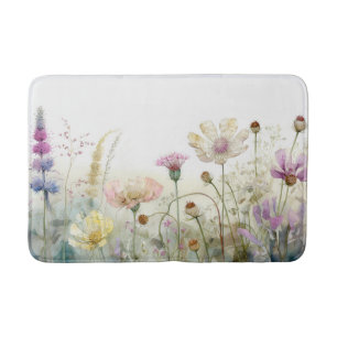 Aquarel veld van wilde bloemen badmat