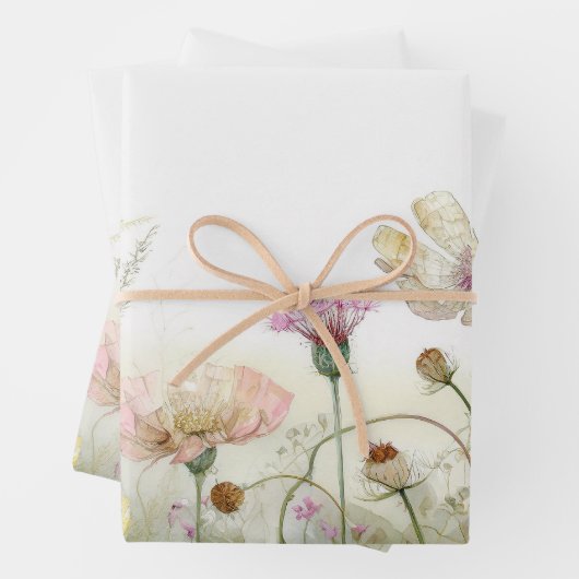 Aquarel veld van wilde bloemen inpakpapier vel (In situ)