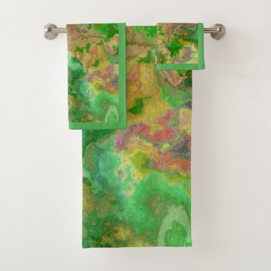 Aquarel verf spatten groen geel turquoise bad handdoek (Insitu)