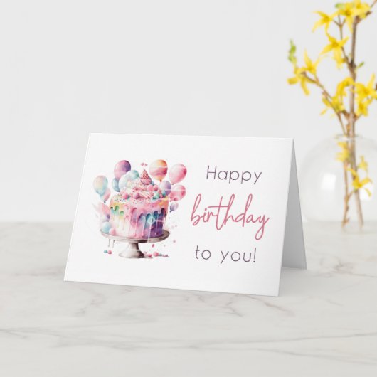 Aquarel verjaardagstaart Kaart (Gele Bloem)