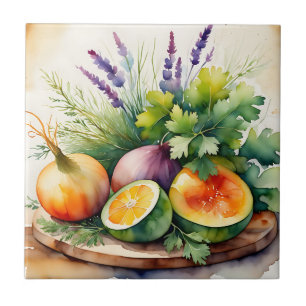 Aquarel Verse Kruiden Citrus Arrangement Tegeltje