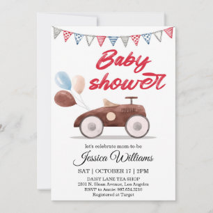 Aquarel Vintage Auto Baby Shower Uitnodiging