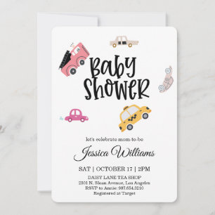 Aquarel Vintage Auto Baby Shower Uitnodiging