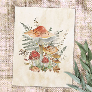 Aquarel Vintage Paddenstoelen en Varensbladeren Briefkaart