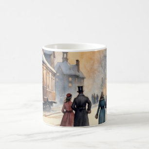 Aquarel Vintage Victoriaanse Besneeuwde Straat Koffiemok