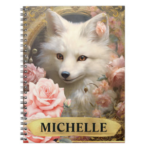 Aquarel Vintage Witte Vos en Roze Rozen Notitieboek