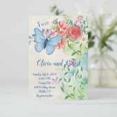 Aquarel vlinder en rode roos Flat Card (Staand voorkant)