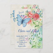 Aquarel vlinder en rode roos Flat Card (Voorkant / Achterkant)