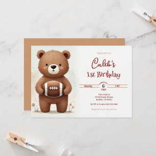 Aquarel Voetbal Teddybeer 1e Verjaardagsfeestje Kaart
