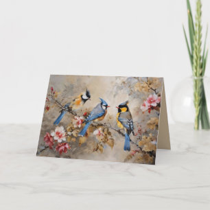 Aquarel Vogels en Bloemstuk Aanpasbare Kaart