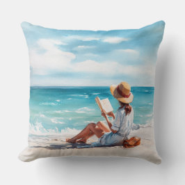 AQUAREL VROUW LEZEND OP HET STRAND KUSSEN
