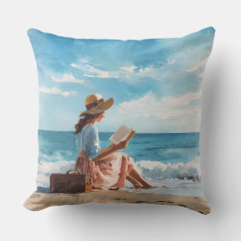 AQUAREL VROUW LEZEND OP HET STRAND KUSSEN