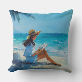 AQUAREL VROUW LEZEND OP HET STRAND KUSSEN