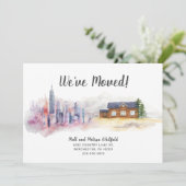 Aquarel We zijn verhuisd van Stad naar Land Verhui Aankondiging (Staand voorkant)