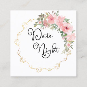 Aquarel Weelderige Roze Bloemen Avertje Kaart Vierkante Visitekaartje